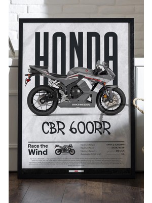 Duvarda Honda Cbr 600RR Siyah Ahşap Çerçeveli Poster, Dekoratif Motosiklet Duvar Tablosu