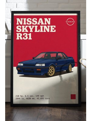 Duvarda Nissan Skyline R31 Sport Siyah Ahşap Çerçeveli Poster, Dekoratif Araba Duvar Tablosu