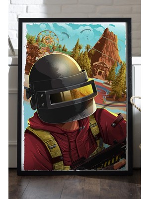 Duvarda Pubg Siyah Ahşap Çerçeveli Poster, Dekoratif Oyun Duvar Tablosu
