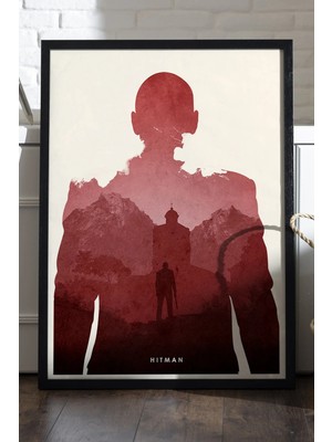 Duvarda Hitman Siyah Ahşap Çerçeveli Poster, Dekoratif Oyun Duvar Tablosu