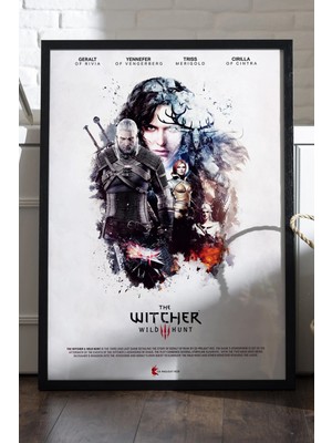 Duvarda The Witcher Siyah Ahşap Çerçeveli Poster, Dekoratif Oyun Duvar Tablosu