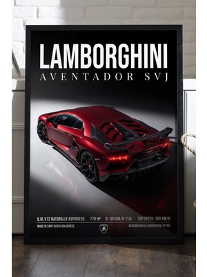 Duvarda Lamborghini Aventador Siyah Ahşap Çerçeveli Poster, Dekoratif Araba Duvar Tablosu
