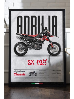Duvarda Aprilia Sx 125 Siyah Ahşap Çerçeveli Poster, Dekoratif Motosiklet Duvar Tablosu