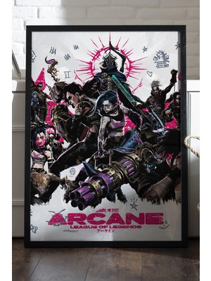 Duvarda Arcane Siyah Ahşap Çerçeveli Poster, Dekoratif Oyun Duvar Tablosu