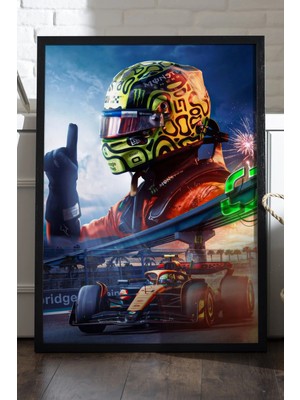 Duvarda Formula 1 Ferrari Siyah Ahşap Çerçeveli Poster, Dekoratif Araba Duvar Tablosu