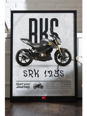 Duvarda Rks Srk 125 S Siyah Ahşap Çerçeveli Poster, Dekoratif Motosiklet Duvar Tablosu
