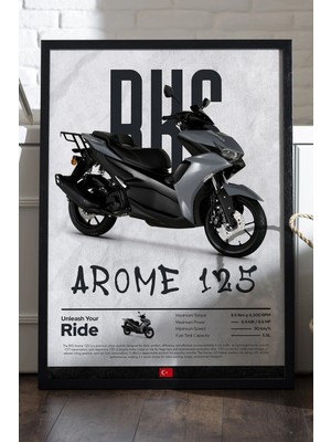 Duvarda Rks Arome 125 Siyah Ahşap Çerçeveli Poster, Motosiklet Duvar Tablosu