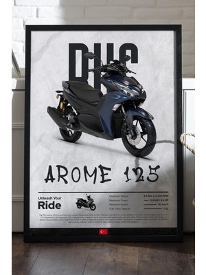 Duvarda Rks Arome 125 Siyah Ahşap Çerçeveli Poster, Motosiklet Duvar Tablosu