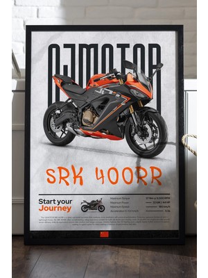 Duvarda Qj Motor Srk 400RR Siyah Ahşap Çerçeveli Poster, Dekoratif Motosiklet Duvar Tablosu