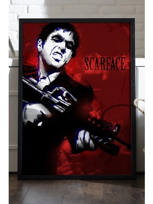 Duvarda Scarface Siyah Ahşap Çerçeveli Poster, Film Duvar Tablosu
