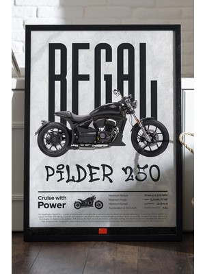 Duvarda Regal Raptor Pilder 250 Siyah Ahşap Çerçeveli Poster, Dekoratif Motosiklet Duvar Tablosu