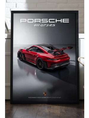 Duvarda Porsche 911 Gt3 Rs Ahşap Çerçeveli Poster, Dekoratif Araba Duvar Tablosu