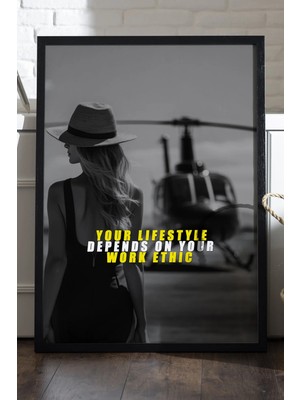 Duvarda Motivasyon Yazı Siyah Ahşap Çerçeveli Poster, Dekoratif Hediyelik Duvar Tablosu