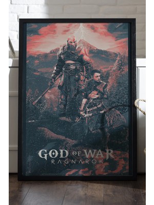Duvarda God Of War Ragnarok Siyah Ahşap Çerçeveli Poster, Dekoratif Oyun Duvar Tablosu