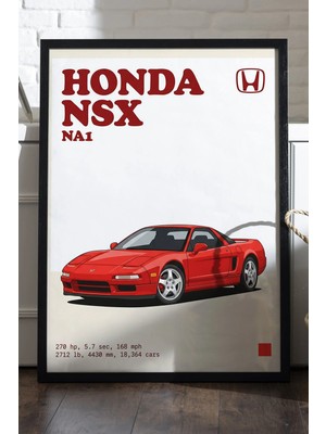 Duvarda Honda Nsx Siyah Ahşap Çerçeveli Poster, Dekoratif Araba Duvar Tablosu