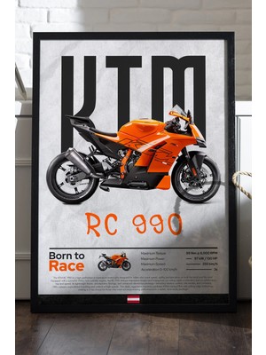 Duvarda Ktm Rc 990 Siyah Ahşap Çerçeveli Poster, Dekoratif Motosiklet Duvar Tablosu