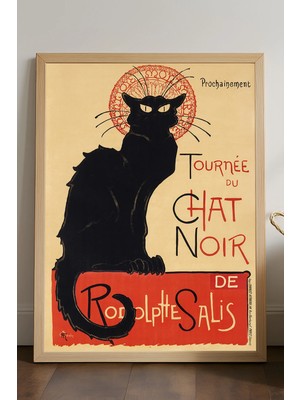 Duvarda Chat Noir Kedi Doğal Ahşap Çerçeveli Poster, Dekoratif Sanatsal Duvar Tablosu
