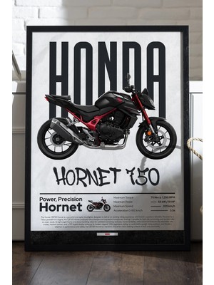Duvarda Honda Hornet 750 Siyah Ahşap Çerçeveli Poster, Dekoratif Motosiklet Duvar Tablosu