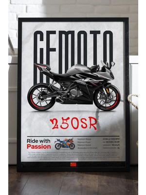 Duvarda Cfmoto 250 Sr Siyah Ahşap Çerçeveli Poster, Dekoratif Motosiklet Duvar Tablosu