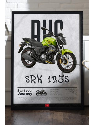 Duvarda Rks Srk 125S Siyah Ahşap Çerçeveli Poster, Dekoratif Motosiklet Duvar Tablosu