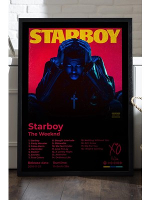 Duvarda The Weeknd Starboy Siyah Ahşap Çerçeveli Poster, Dekoratif Müzik Albüm Duvar Tablosu