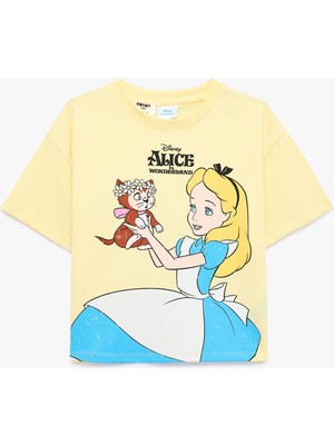 Koton Alice Baskılı Kısa Kollu Bisiklet Yaka Lisanslı Pamuklu Tişört