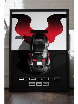 Duvarda Porsche 939 Siyah Ahşap Çerçeveli Poster, Dekoratif Araba Duvar Tablosu
