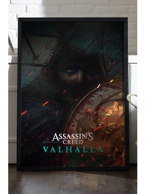 Duvarda Assassin's Creed Valhalla Siyah Ahşap Çerçeveli Poster, Dekoratif Oyun Duvar Tablosu