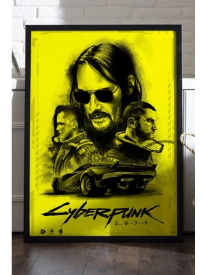 Duvarda Cyberpunk Siyah Ahşap Çerçeveli Poster, Dekoratif Oyun Duvar Tablosu