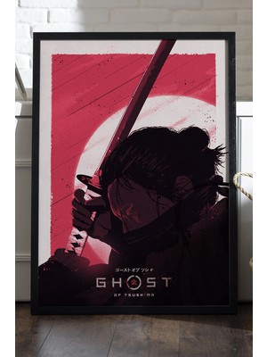 Duvarda Ghost Of Tsushima Siyah Ahşap Çerçeveli Poster, Dekoratif Oyun Duvar Tablosu