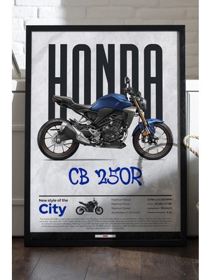 Duvarda Honda Cb 250 R Siyah Ahşap Çerçeveli Poster, Dekoratif Motosiklet Duvar Tablosu