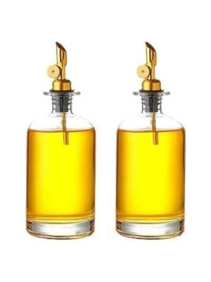 Yağmur Store 2'li Lüks Cam Yağdanlık ve Sirkelik Seti - 500 ml Altın Renkli Metal Başlıklı Akıtmaz Sızdırmaz Mutfak Sosluk Şişesi