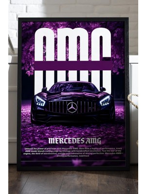Duvarda Mercedes Amg Siyah Ahşap Çerçeveli Poster, Dekoratif Araba Duvar Tablosu