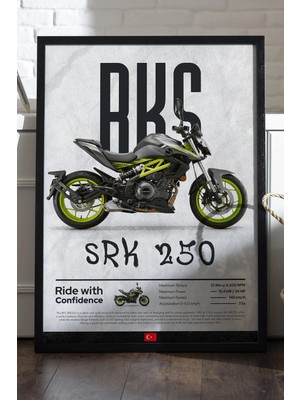 Duvarda Rks Srk 250 Siyah Ahşap Çerçeveli Poster, Dekoratif Motosiklet Duvar Tablosu