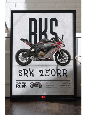 Duvarda Rks Srk 250RR Siyah Ahşap Çerçeveli Poster, Dekoratif Motosiklet Duvar Tablosu
