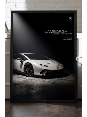 Duvarda Lamborghini Huracan Siyah Ahşap Çerçeveli Poster, Dekoratif Araba Duvar Tablosu