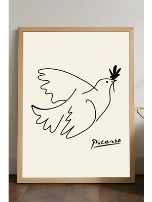 Duvarda Pablo Picasso Doğal Ahşap Çerçeveli Poster, Dekoratif Sanatsal Duvar Tablosu
