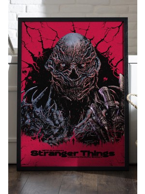 Duvarda Stranger Things Siyah Ahşap Çerçeveli Poster, Dekoratif Dizi Duvar Tablosu