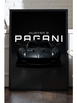 Duvarda Pagani Huayra R Siyah Ahşap Çerçeveli Poster, Dekoratif Araba Duvar Tablosu