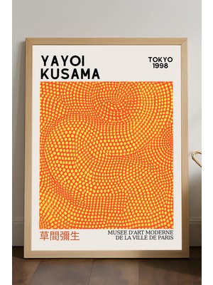 Duvarda Yayoi Kusama Doğal Ahşap Çerçeveli Poster, Dekoratif Sanatsal Duvar Tablosu