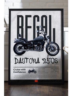 Duvarda Regal Daytona 250S Siyah Ahşap Çerçeveli Poster, Dekoratif Motosiklet Duvar Tablosu