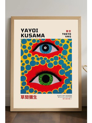 Duvarda Yayoi Kusama Doğal Ahşap Çerçeveli Poster, Dekoratif Sanatsal Duvar Tablosu
