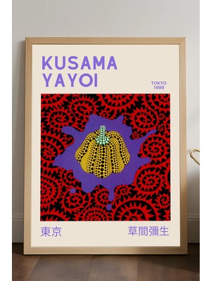 Duvarda Yayoi Kusama Doğal Ahşap Çerçeveli Poster, Dekoratif Sanatsal Duvar Tablosu