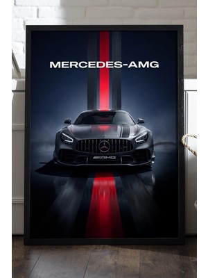 Duvarda Mercedes Amg Siyah Ahşap Çerçeveli Poster, Dekoratif Araba Duvar Tablosu
