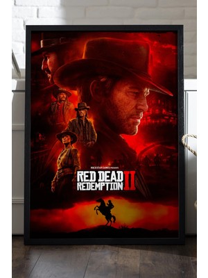 Duvarda Red Dead Redemption 2 Siyah Ahşap Çerçeveli Poster, Dekoratif Oyun Duvar Tablosu