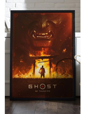 Duvarda Ghost Of Tsushima Siyah Ahşap Çerçeveli Poster, Dekoratif Oyun Duvar Tablosu