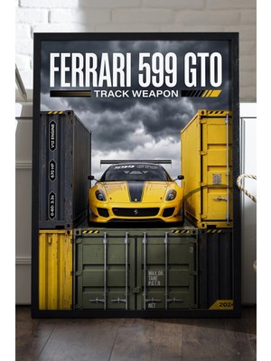 Duvarda Ferrari 599 Gto Siyah Ahşap Çerçeveli Poster, Dekoratif Araba Duvar Tablosu