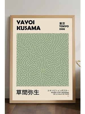 Duvarda Yayoi Kusama Doğal Ahşap Çerçeveli Poster, Dekoratif Sanatsal Duvar Tablosu