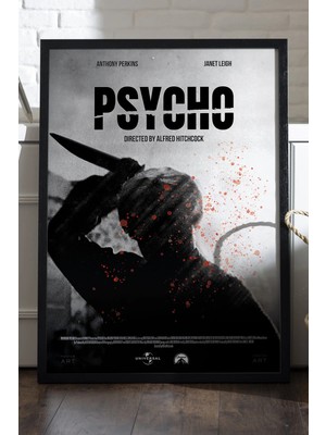 Duvarda Psycho Siyah Ahşap Çerçeveli Poster, Film Duvar Tablosu