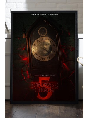 Duvarda Stranger Things Siyah Ahşap Çerçeveli Poster, Dizi Duvar Tablosu